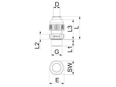 Dimensional drawing 2 OBO V TEC VM12VS LGR Cable gland   core connector M12