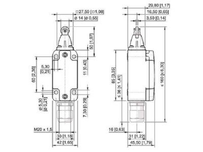 Dimensional drawing Stahl 258220 Roller cam switch IP66 IP67