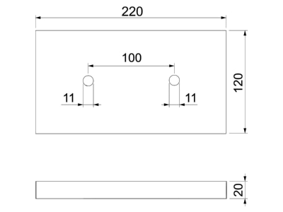 Mazeichnung 2 OBO GLB PG3 Brandschutzplatte gelocht 220x120x20  grau