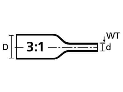 Dimensional drawing 1 Hellermann Tyton Tredux 12 4 GNYE Thin walled shrink tubing 12 4mm
