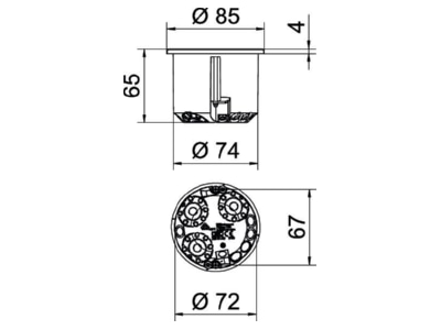 Mazeichnung 2 OBO HG 61 AD IP Geraetedose HW CEE PERILEX m Dicht 