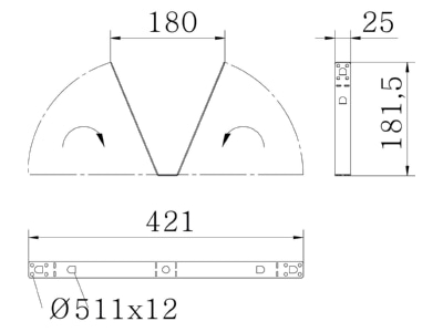 Dimensional drawing OBO TPB 180 FS Ceiling bracket for cable tray