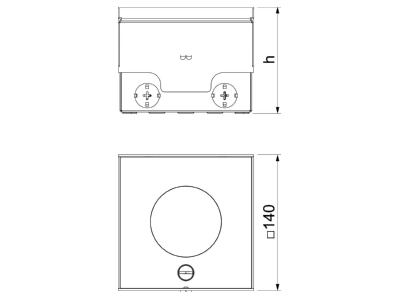 Ma�zeichnung 2 OBO UDHOME2 VT2 V Bodensteckdose mit Tubus  2fach