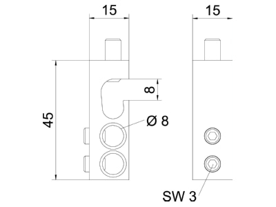 Dimensional drawing OBO AKL 35 E Earth terminal clamp 35mm 