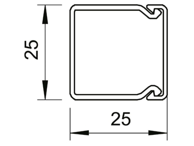 Dimensional drawing 1 OBO WDK25025LGR Wireway 25x25mm RAL7035
