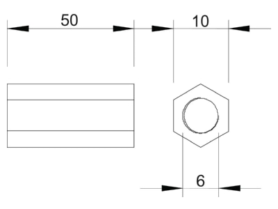Ma�zeichnung 2 OBO 965 M6X50 G Distanzmuffe