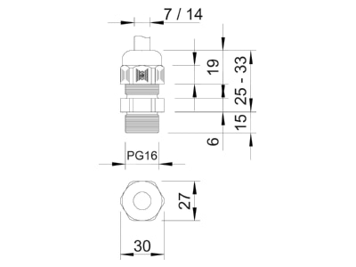 Ma�zeichnung 1 OBO V TEC L PG16 SGR Verschraubung m Langewinde