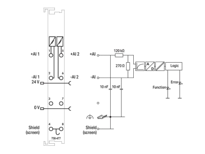 Circuit diagram WAGO 750 477 Fieldbus analogue module 2 In   0 Out