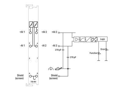 Circuit diagram WAGO 750 483 Fieldbus analogue module 2 In   0 Out