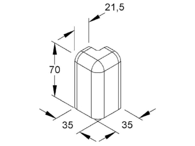 Dimensional drawing Kleinhuis SFA70 3 Outer elbow for baseboard wireway
