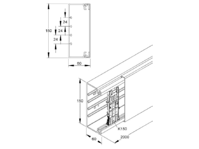 Mazeichnung Kleinhuis HKL60150 3 Kanal rws 60x150 RAL9010