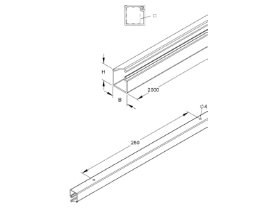 Dimensional drawing Kleinhuis LCD51 3 Wireway 4 6x9mm RAL9010