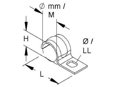 Dimensional drawing Kleinhuis 735M20 Mounting strap 20mm