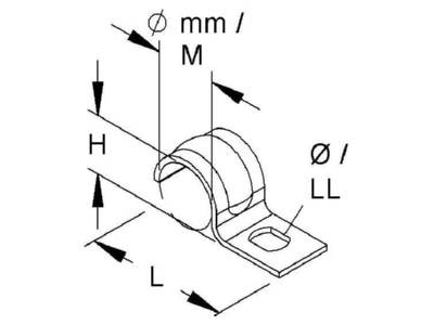 Dimensional drawing Kleinhuis 735M32 Mounting strap 32mm