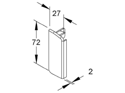 Dimensional drawing Kleinhuis T SFE70L 6 End cap for baseboard wireway 72x27mm