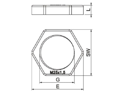 Dimensional drawing 2 OBO 116 M25 SGR PA Locknut for cable screw gland M25
