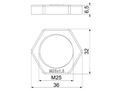 Dimensional drawing 3 OBO 116 M25 SGR PA Locknut for cable screw gland M25