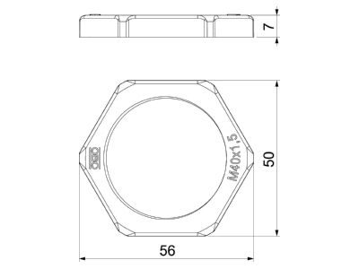 Dimensional drawing 1 OBO 116 M40 LGR PA Locknut for cable screw gland M40
