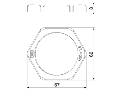 Dimensional drawing 1 OBO 116 M50 LGR PA Locknut for cable screw gland M50
