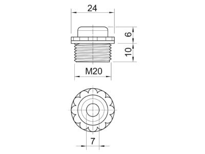 Dimensional drawing 2 OBO 90 M20 OF Knock out plug 20mm
