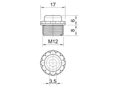 Ma�zeichnung 3 OBO 90 M12 GE Einschraubnippel geschl  M12 PE lgr