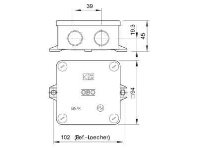 Ma�zeichnung 1 OBO B 9 K Kabelkasten