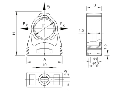 Dimensional drawing 1 OBO SQ 40 LGR Tube clamp 39 3   44 5mm
