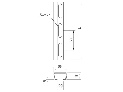 Ma�zeichnung 1 OBO AML3518P2000A2 Profilschiene gelocht