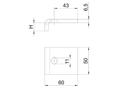 Ma�zeichnung 2 OBO KL1 15 S FT Klemmlasche T15mm 50x5 6