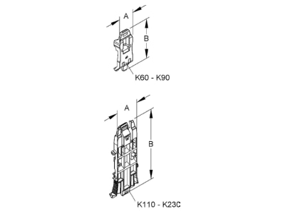Dimensional drawing Kleinhuis K60 Cable clip for wireway