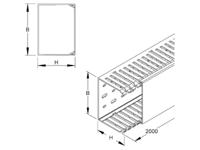 Dimensional drawing Kleinhuis VKD7537 Slotted cable trunking system 75x37 5mm