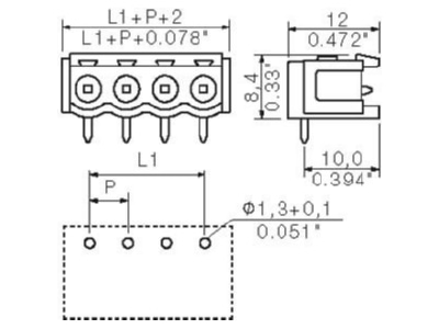 Circuit diagram Weidmueller SL5 08 2 90B3 2SN OR Fixed connector for printed circuit