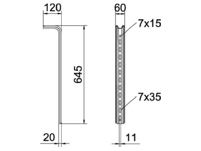 Mazeichnung 2 OBO TPS 645 FS TP Stiel 645mm