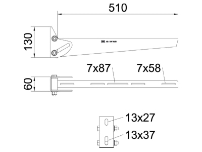 Ma�zeichnung 2 OBO AWV 51 FT Wandausleger variabel  vz