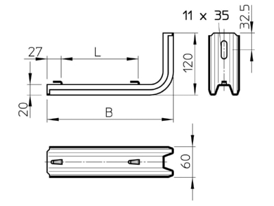 Ma�zeichnung 1 OBO TPSAG 145 FS TP Ausleger f Gitterr 100mm
