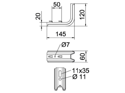 Ma�zeichnung 2 OBO TPSAG 145 FS TP Ausleger f Gitterr 100mm