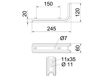 Ma�zeichnung 2 OBO TPSAG 245 FS TP Ausleger f Gitterr 200mm
