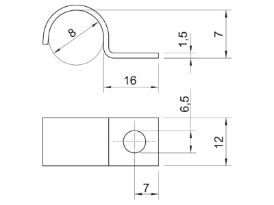 Mazeichnung 1 OBO 1015 8 A2 Befestigungsschelle 1015 8 VA