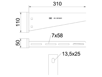 Dimensional drawing 2 OBO AW 55 31 FT Wall bracket for cable support