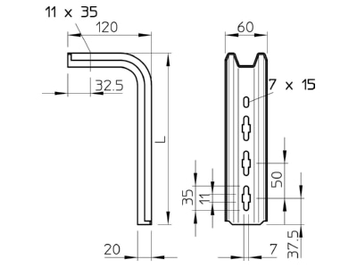 Dimensional drawing 1 OBO TPSA 395 FS Wall bracket for cable support

