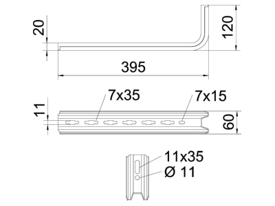 Dimensional drawing 2 OBO TPSA 395 FS Wall bracket for cable support