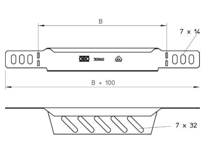 Dimensional drawing 1 OBO RWEB 310 FS End piece for cable tray  solid wall 
