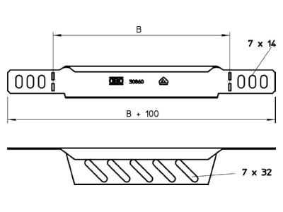 Dimensional drawing 2 OBO RWEB 310 FS End piece for cable tray  solid wall 