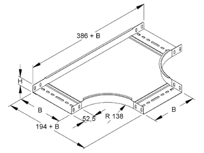 Dimensional drawing Niedax RTS 35 100 Tee for cable tray  solid wall  100x35mm