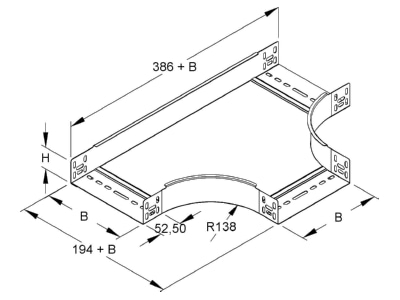 Dimensional drawing Niedax RTS 60 100 Tee for cable tray  solid wall  100x60mm
