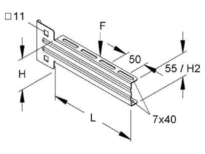 Dimensional drawing Niedax KTUM 200 Bracket for cable support system 205mm