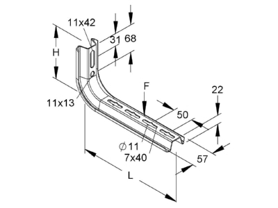 Dimensional drawing Niedax TKS 300 Ceiling profile for cable tray 363mm