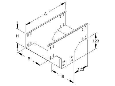 Dimensional drawing Niedax RTQ 110 100 Tee funnel for cable tray 110x100mm
