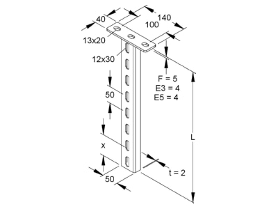 Mazeichnung Niedax HUF 50 900 Haengestiel