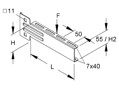 Dimensional drawing Niedax KTUL 200 Bracket for cable support system 205mm